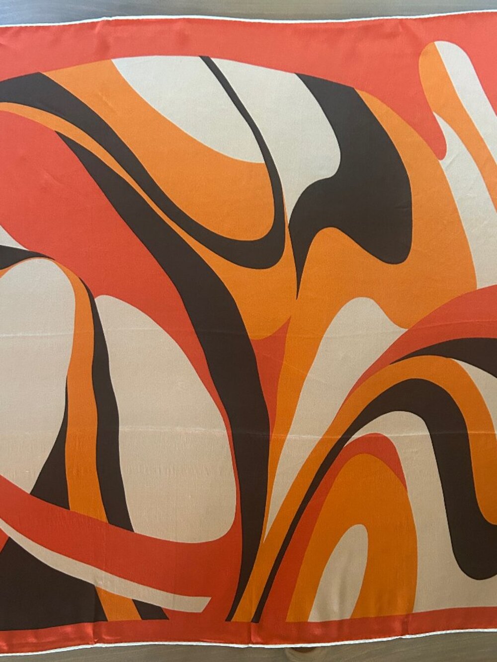 Vintage Kanebo Silk Scarf 70s Orange Brown Retro Modernist Japan New in Org Box